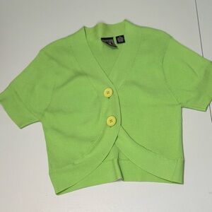 Bag Age Lime Green Cropped Cardigan M | Short Sleeve Button Front Knit